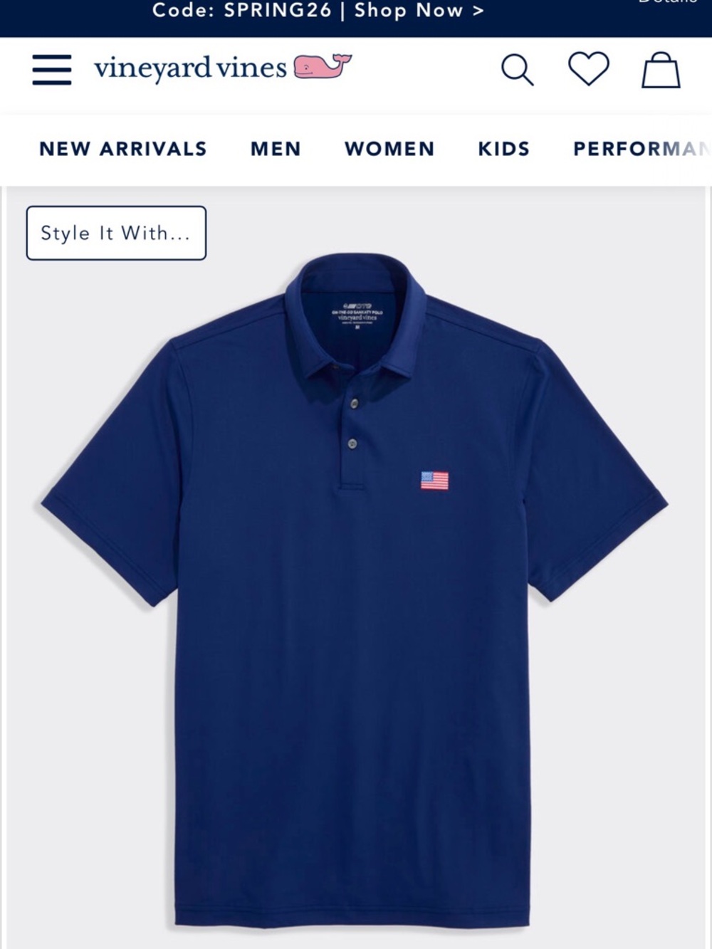 Vineyard Vines Navy Polo with American Flag Chest Embroidery